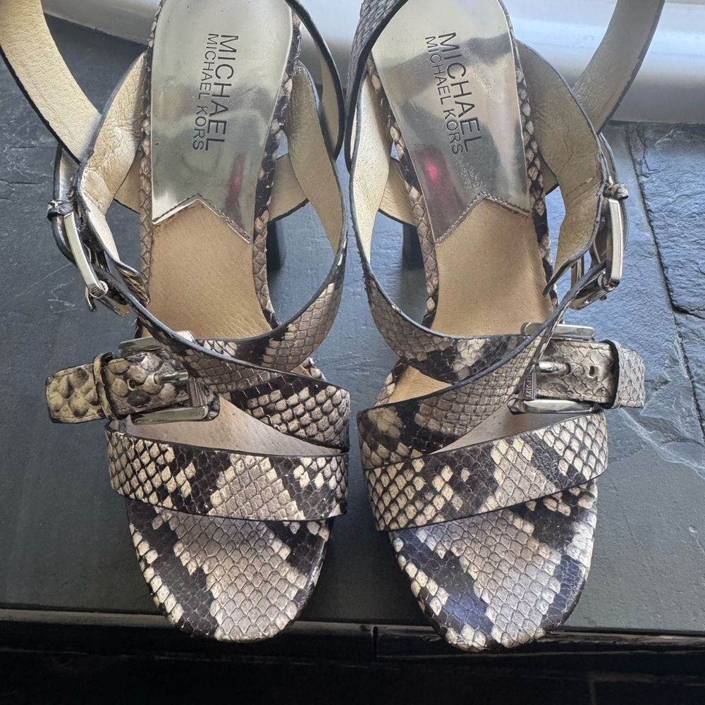 Michael Kors Black and Cream Sandals with Ankle Straps